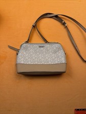 DKNY LOGO CHAIN ACCENT SHOULDER BAG BEIGE TAN ADJUSTABLE STRAP