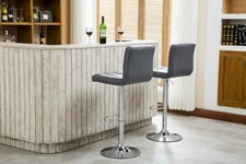 Swivel Adjustable Hydraulic Bar Stools Set of 2 Gray Faux Leather