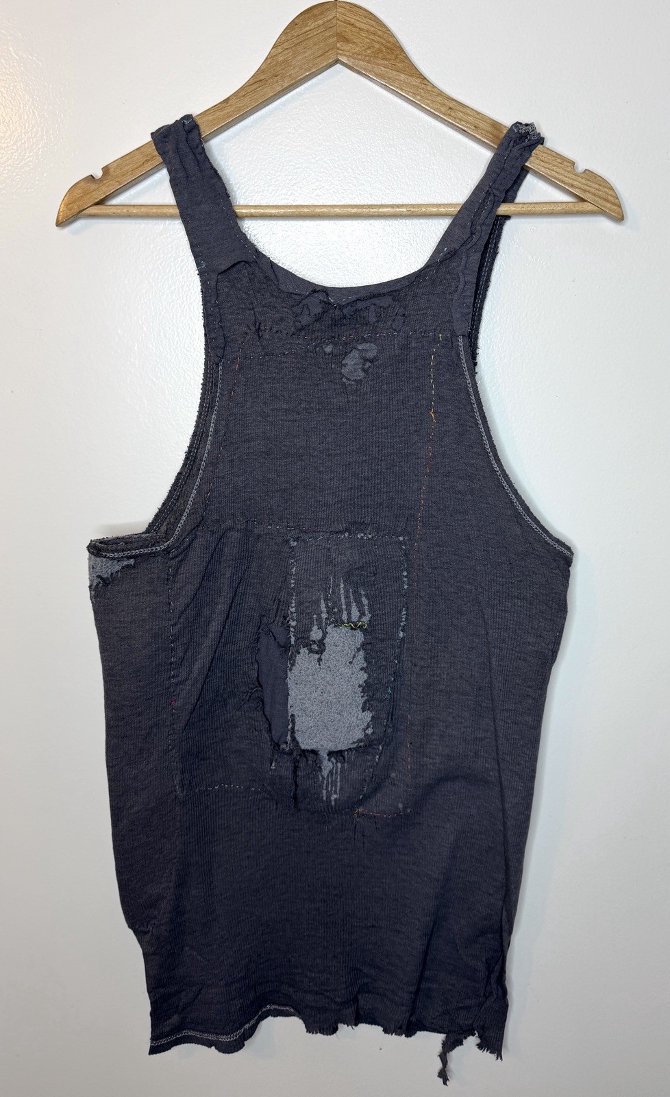 Custom Distressed Patchwork Tank Top Gray Avant G… - image 1