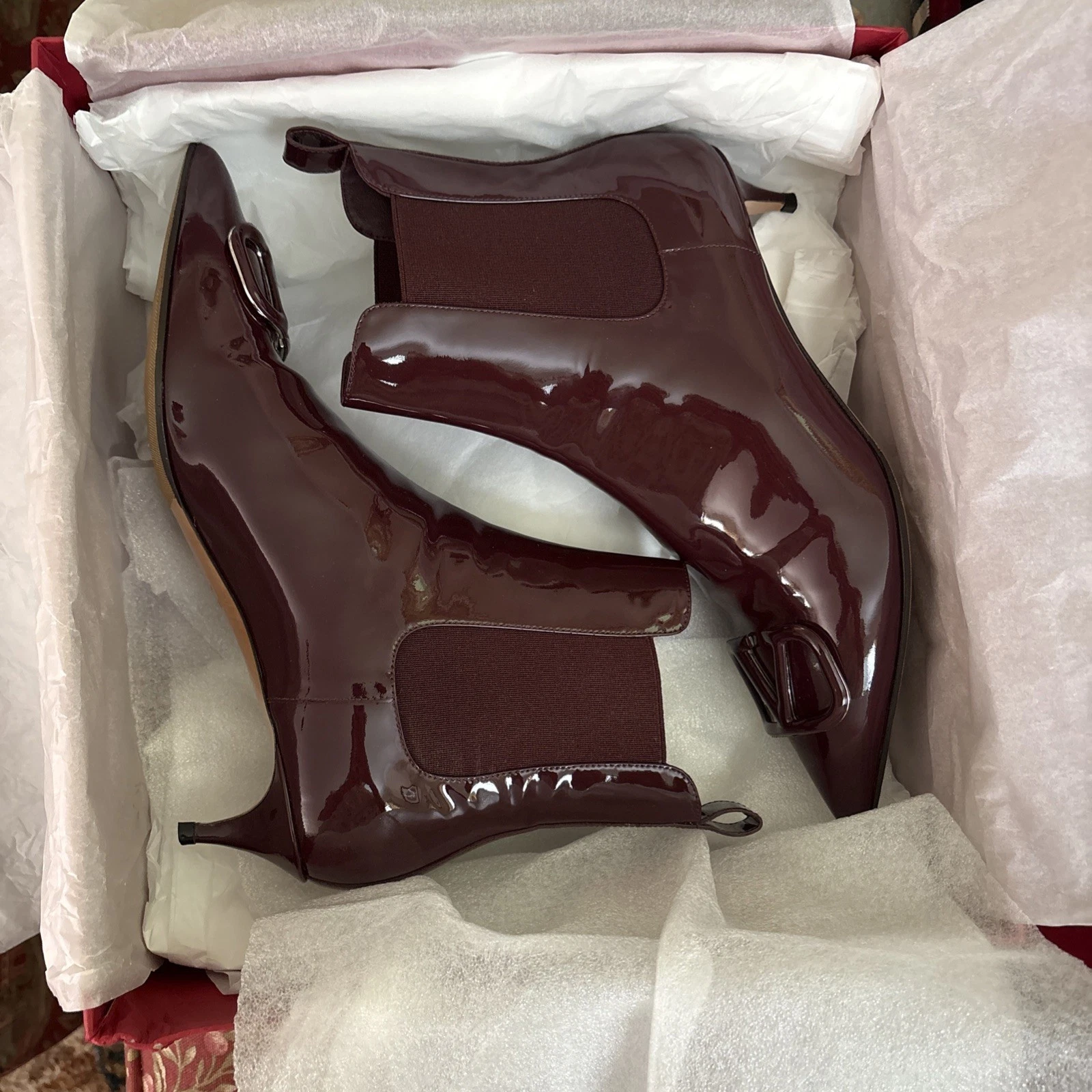 Valentino — BRAND NEW Valentino Burgundy Patent Leather Ankle Boots Size 39.5