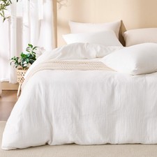 Duvet Cover Queen Size 3 Pieces 90x90 Sandwashed Cotton Bright White RENEWROOTS