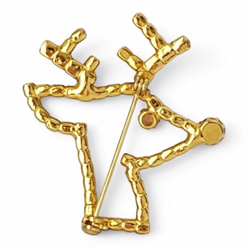 Vintage Rudolph The Red Nosed Reindeer Crystal Outline Gold Tone Holiday Brooch - Picture 5 of 5