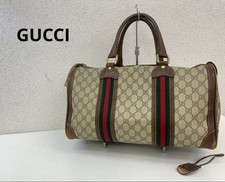 GUCCI GG Supreme Sherry Line Boston Bag PVC Leather Brown Vintage From Japan