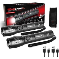 Rechargeable Tactical Flashlight Set: Dual-Button, USB-C Fast Charging & Durable