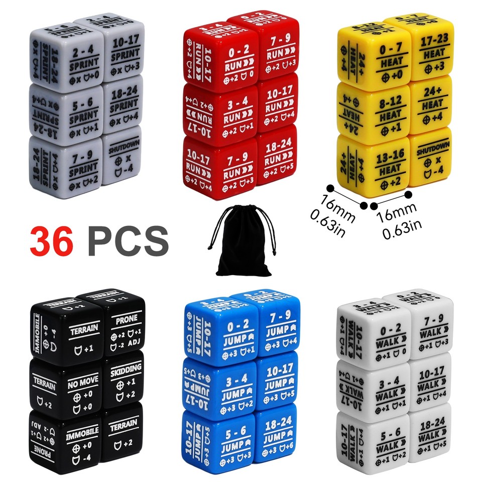 36PCS Battletech Stats Modifier Dice Full Dice Bundle: Movement Heat ...