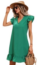 Green Ruffle Trim Mini Dress