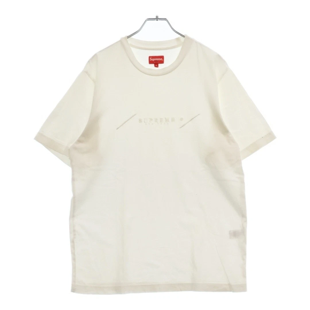 T shirt SUPREME 18SS ton brodé manches courtes col rond coupe et cousu blanc occasion
