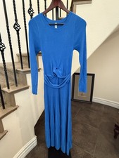 Anthropologie Long Sleeve Ribbed Maxi Dress Blue Small Twist Waist & Flowy Skirt