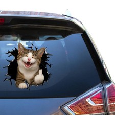 Funny Cat Car Window Decal Middle Finger Cracked Glass Meme Sticker