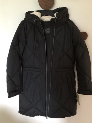 NEW Levi s Soft Sherpa Lined Quilted Long Parka Jacket Black - Womens Medium