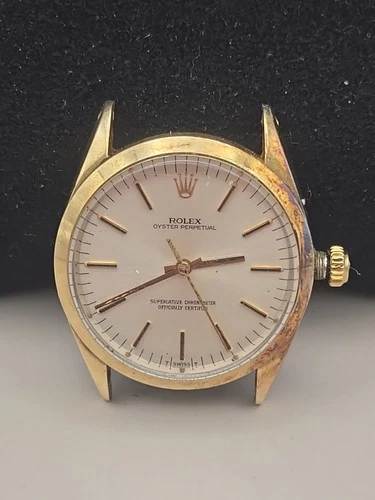 Vintage 1966 Rolex Oyster Perpetual 34mm Gold Plaque Capped Silver Dial 1024