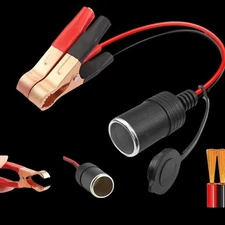 12V-24V Battery Clip To Car Cigarette Lighter Female Socket Adapter Cable Clamp