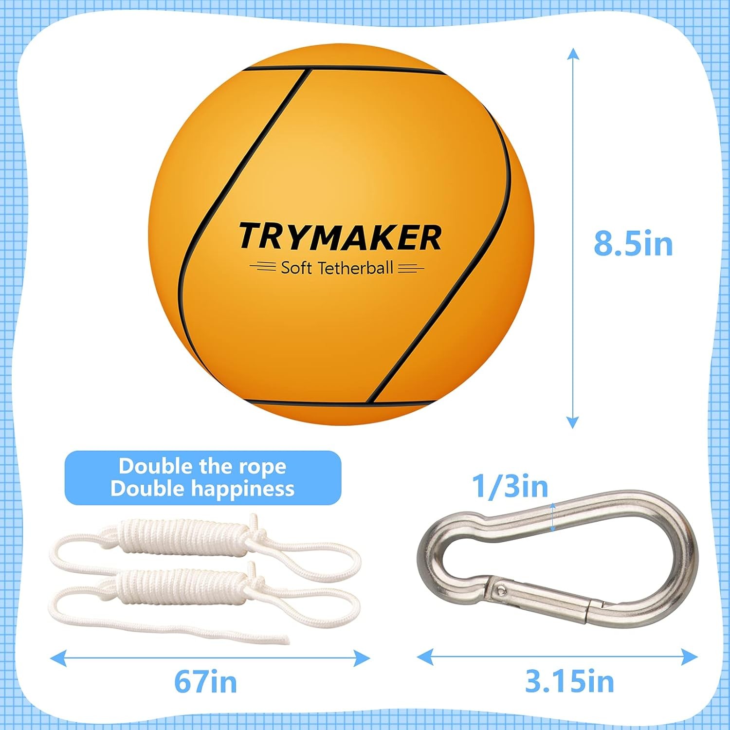 Tetherball, Tether Balls and Rope Set, Replacement Tetherball for Kids Yellow 