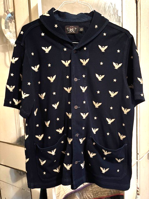 RRL Ralph Lauren Polo Nautical Military Embroidered Eagle Star Mesh Shirt  sz  L image 5