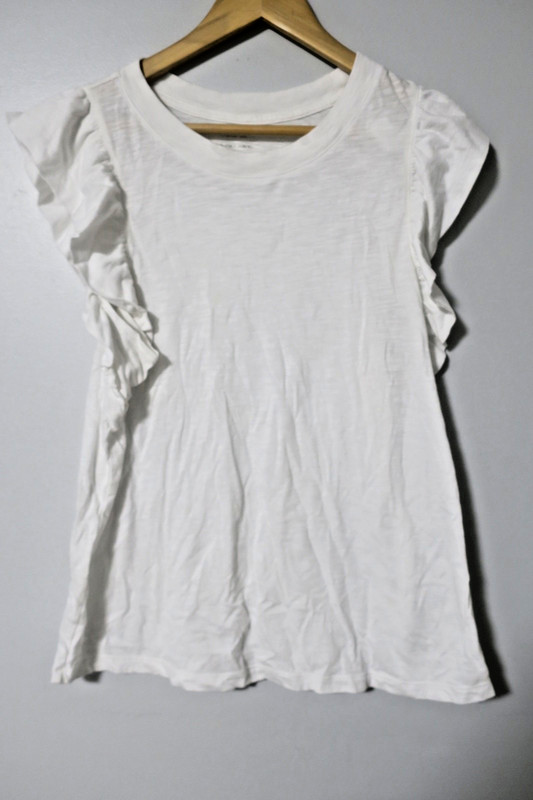 Banana Republic Women's Malibu Tee White Slub Ruffle Size M