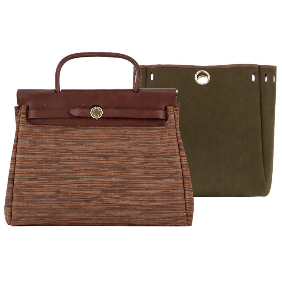 Hermes Herbag 2in1 Vibrato Leather & Canvas Body, Vache Hunter Leather Top Bag