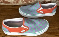 Rare Vans Slip Ons Checkered Purple Teal Mens Sz 5 Womens Sz 6.5 Skateboarding