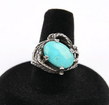 Vintage Signed JP Native American 925 Sterling Silver Oval Turquoise RIng Size 8