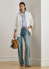 LAUREN RALPH LAUREN Women's Double-Breasted Linen-Blend Twill Blazer Nevis Sz 10