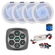 Metra Marine 3-Zone BT Controller, BT Amp w/Kit, 4X 5.25" 180W LED Speakers,Wire