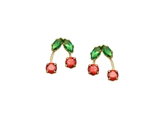 Finecraft Cherry Stud Earrings with Cubic Zirconia in 14K Yellow Gold