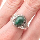 925 Sterling Silver Vintage Real Malachite Floral Ring Size 10.25