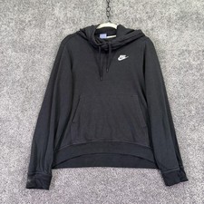 Nike Hoodie Womens Medium Black Fleece Pullover Small Swoosh Kangaroo Pocket