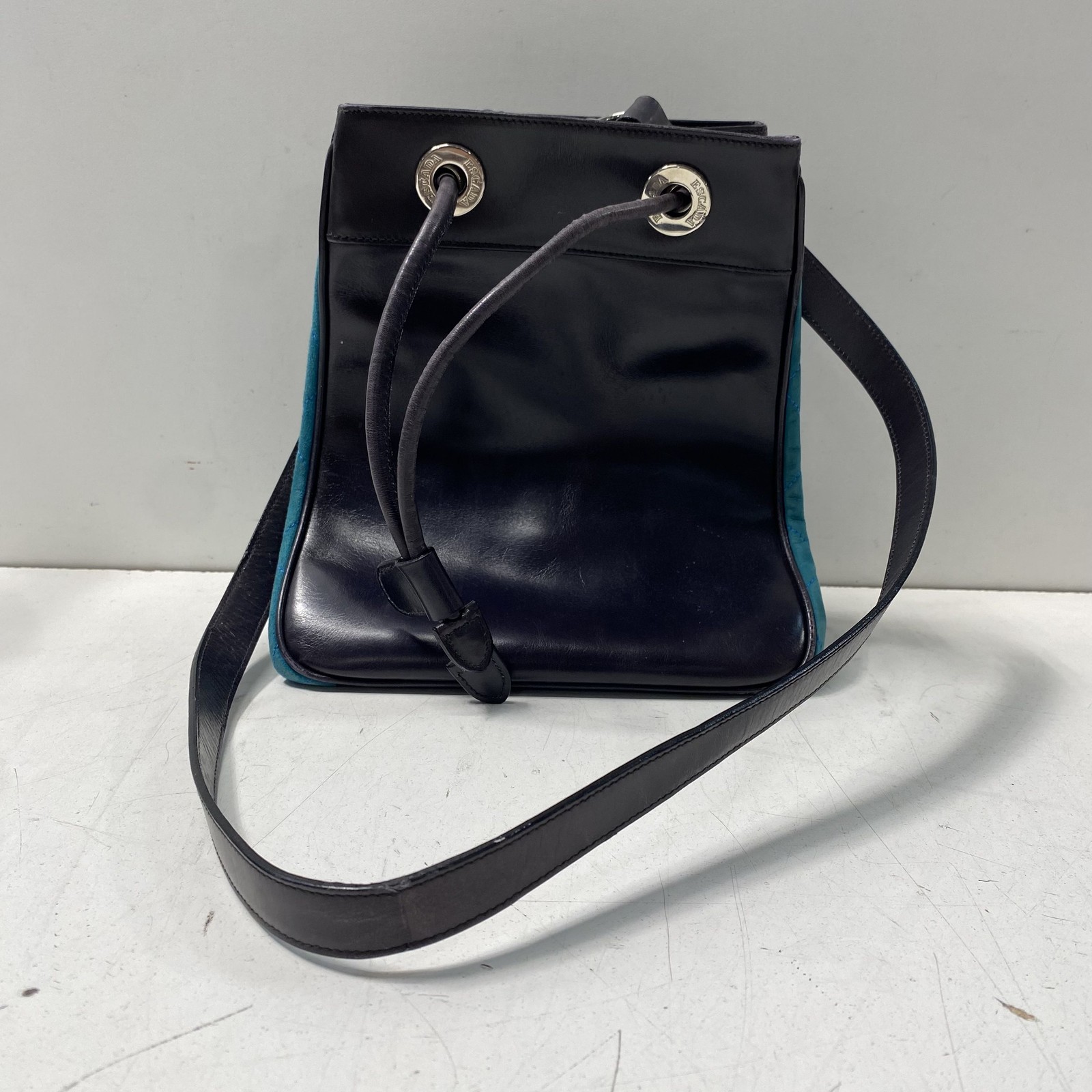 Escada \Black Leather Solid Gold Hardware Bucket … - image 3