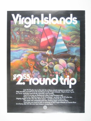 Virgin Islands Telephone Call Round Trip 1971 Vintage Advert Print Wind Surfing