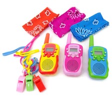 Kids 3-Way Walkie Talkie Set w/ Matching Whistles  Bandanas  NEW IN BOX  Waka