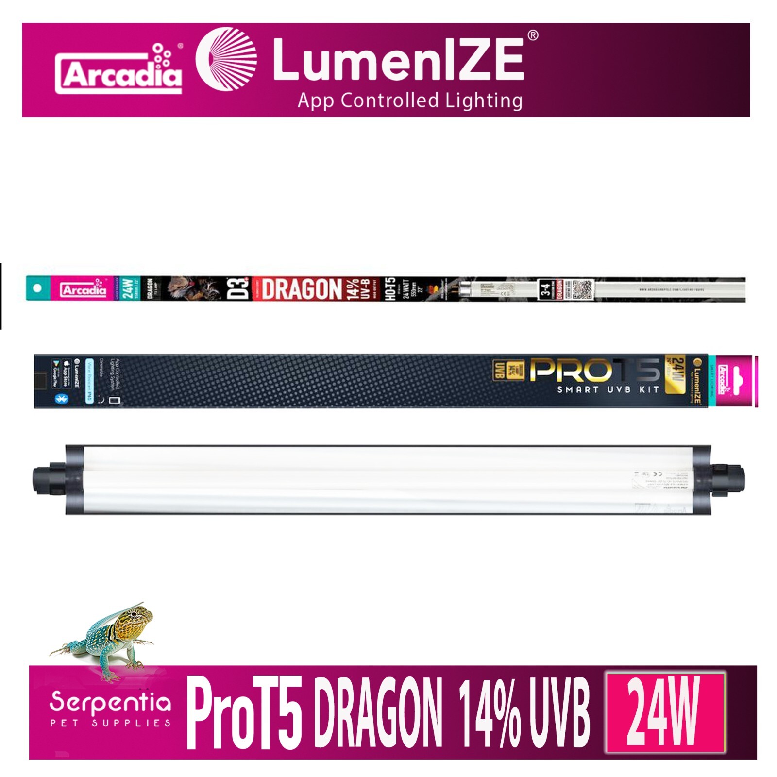 Arcadia LumenIZE ProT5 Dragon 14% UVB | App Controlled Smart Lighting - 24 Watt
