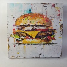 Hamburger Oil Painting Print Kitchen Wall Art Food Decor Diner Burger Restaurant