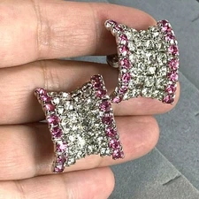 Art Deco Vintage Screw-Back Earrings Pink Crystal Estate Jewelry Pre-Owned 