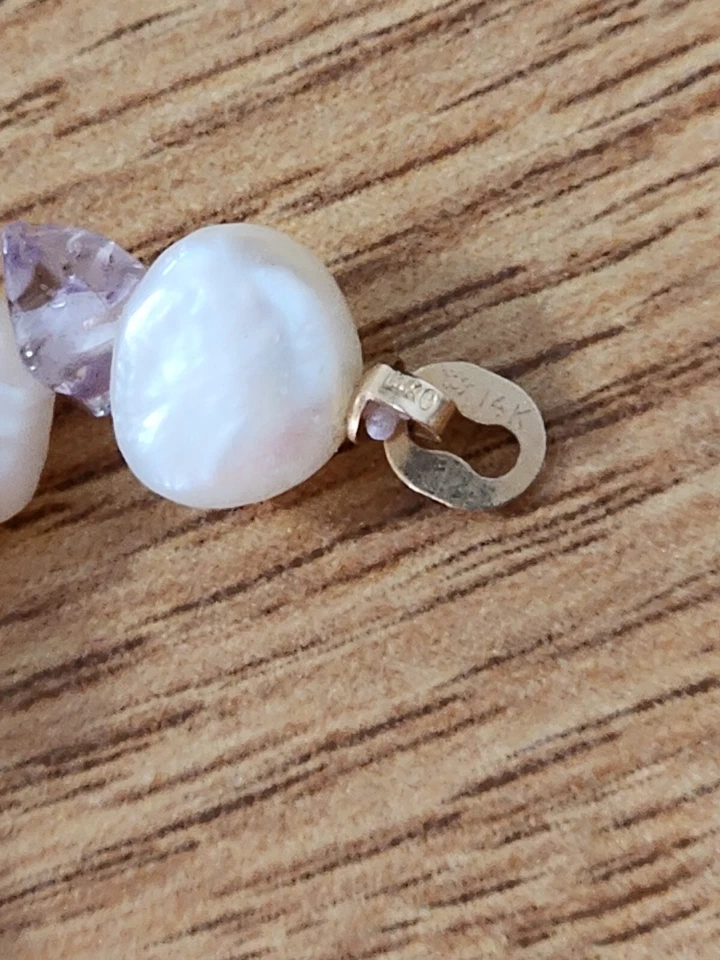 GENUINE Freshwater Pearl Amethyst Aquamarine Peridot Citrine 14K Gold Necklace - Image 4 of 4