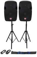  2 Rockville SPGN124 12" Passive 2400W DJ PA Speakers Stands Cables Carry Bag