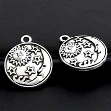 CRESCENT MOON SUN STAR SUN Charm on DIAMOND Cut 925 Silver 18" Necklace Women