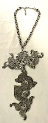 VINTAGE NAPIER DYNASTY DOUBLE DRAGON RUNWAY NECKLACE SILVER BERTOLLI -FREE SHIP