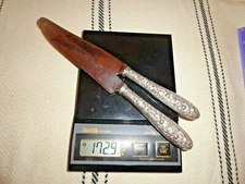 Pair of Sterling Silver Repousse Handled 9.5 " Knife 172.9 grams