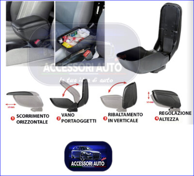 Bracciolo Centrale Imbottito Per Toyota Yaris XP9 (2005-2011) | Vano Portaoggetti E Pieghevole | In Tessuto Nero | Facile Montaggio 10 Min