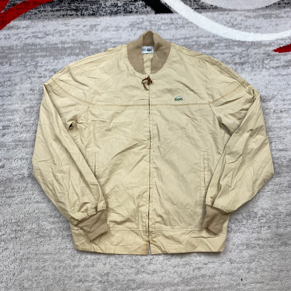 VTG Lacoste Bomber Jacket Large Beige Tan Crocodile Full Zip
