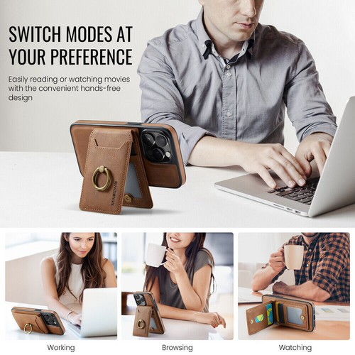 MagSafe Case For iPhone 12 13 14 15 16 with Magnetic Leather Wallet + Metal Ring - Zdjęcie 9 z 149