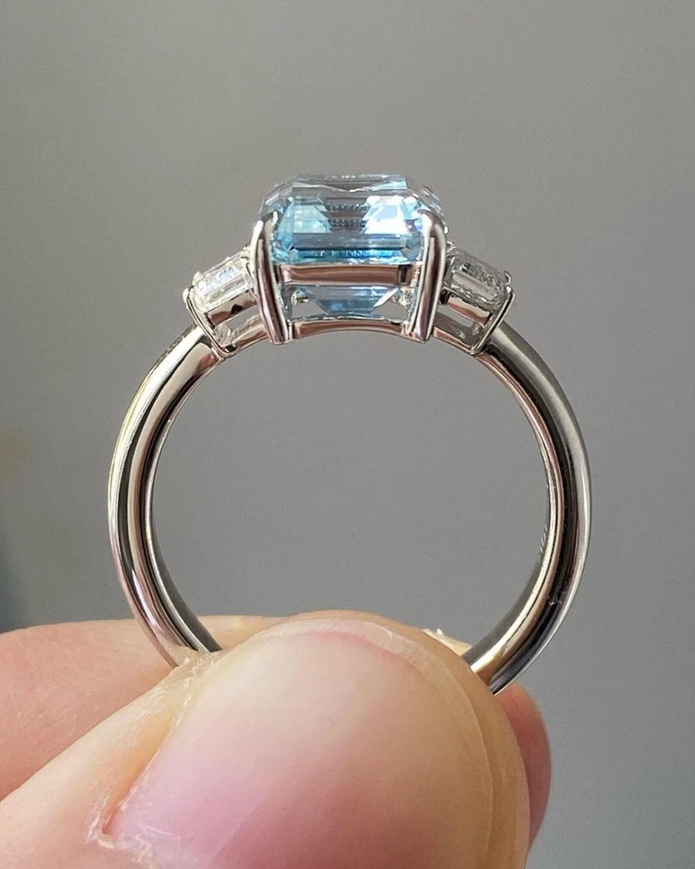 5.50 Ct Emerald Cut Natural Aquamarine Diamond Ring 14K Solid White Gold Size 7 - Image 3 of 4