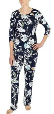 Miss Elaine Printed Pajama Set NEW W/Tags Size S  Navy Print