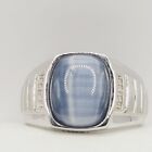 Men's Sterling Silver Gray Cat's-Eye & Diamond Accent Ring Size 10 Msrp $425