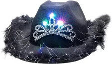 Windy City Novelties Light Up LED Blinking Tiara Cowboy Hat with Black 