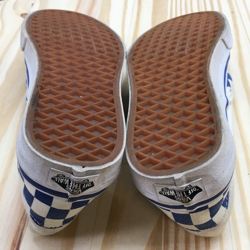 VANS Shoes Mens 6 Womens 7.5 Classic Slip On Checker Skate Sneakers Blue White - Picture 13 of 17