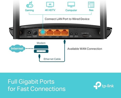 TP-Link Archer MR500 AC1200 4G+ Cat6 WiFi Router with Sim Slot - Afbeelding 6 van 6
