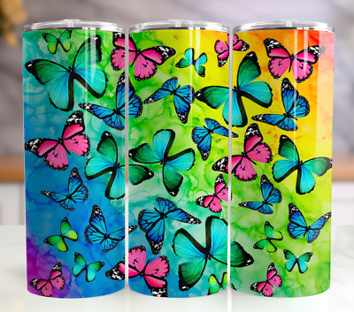 Colorful Butterflies 20oz Insulated Tumbler with Straw - Stainless Steel Mug
