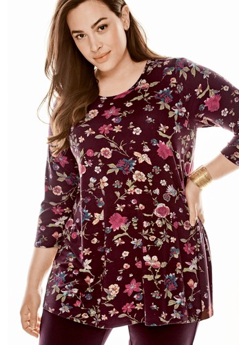 Jessica London Women's Plus Size Swing Tunic Long Loose 3/4 Sleeve Shirt - Picture 6 of 78