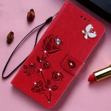 Leather Flip Rhinestone Butterfly iPhone 11 Pro Max Wallet Case Cover For Girls